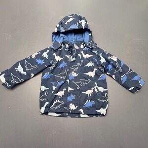 Tchibo Happy Kids Toddler 86/92 Blue Dinosaur Hooded Fleece Lined Winter Jacket